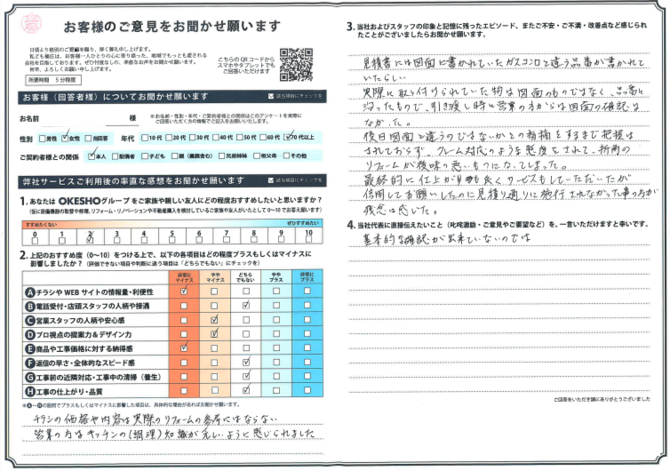 アンケート用紙