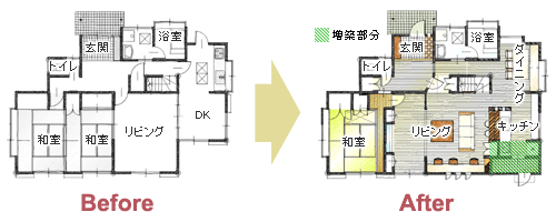 いつも家族を身近に感じられるLDKリフォーム　平面図