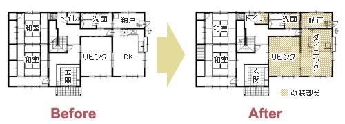 家族の会話もはずむ明るいLDKリフォーム　平面図