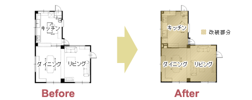 家具やグリーンと調和 床暖房で明るく暖かいLDKリフォーム　平面図