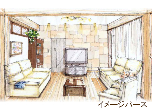 家具やグリーンと調和 床暖房で明るく暖かいLDKリフォーム　リビング