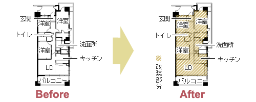 中古マンション購入 ロケーションを楽しむ内装リフォーム　平面図