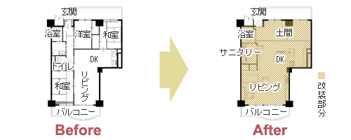 ひとり暮らしをとことん楽しむ男のワンルームリフォーム　平面図