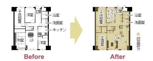 マンションリフォームで実現！明るくて高級感のあるLDK　平面図