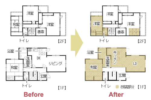 アイランド型キッチンで家族円満 水まわり設備も一新　平面図