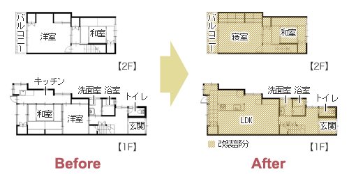 カフェのような家にリフォーム 自然素材で温かみある住まい　平面図