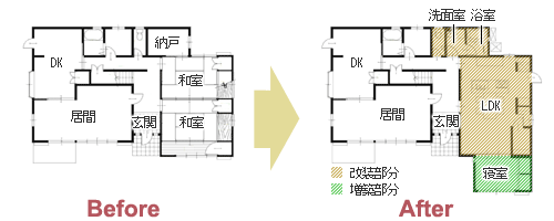 スタイリッシュなLDKと部分同居スタイルの二世帯住宅　平面図