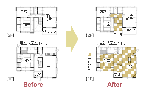 階段を架け替え緩やかに 定年後も安心の住まい　平面図