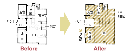 マンションで22畳超えのLDK！ブルーの無垢ドアがアクセント　平面図