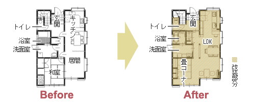 二世帯同居 家族6人が快適に暮らせる間取りにリフォーム　平面図