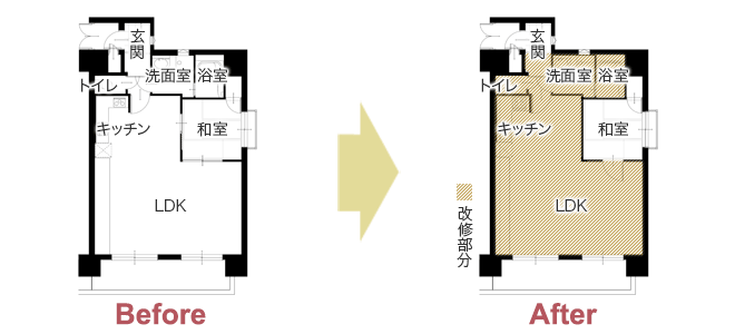 赤色扉の壁面収納が映えるメンズライクなLDK　平面図