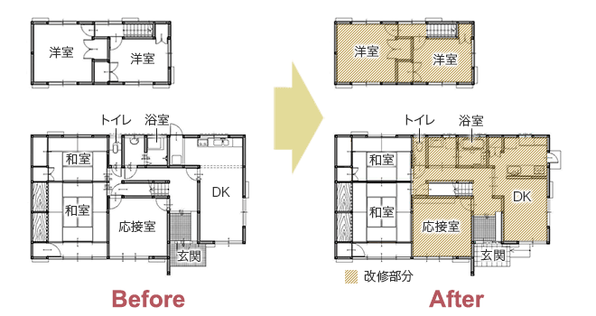 耐震補強＋冬の寒さ対策リフォームで安心あったか二世帯住宅に　平面図