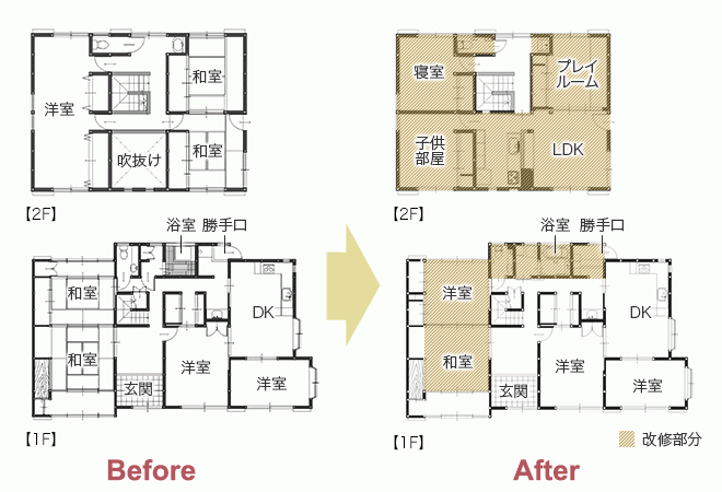 母屋を二世帯住宅へリフォーム 家族が安全・快適に暮らせる住まい　平面図