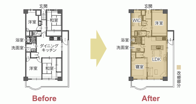 マンション全面リフォームで念願のライフスタイルを　平面図