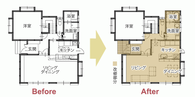 床暖房と内窓で冬も温かく過ごせるカントリー調のダイニングキッチン　平面図