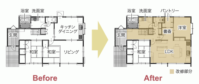 ライフステージに合わせて二世帯住宅の1階を全面リフォーム　平面図