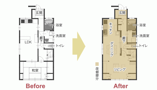 補助金利用でかしこく耐震補強と断熱改修 明るく安心して暮らせる住まいへ　平面図
