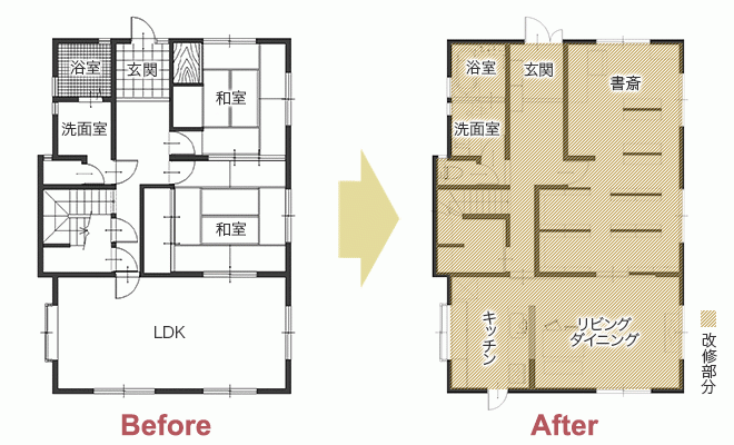 ご実家をリノベーションで図書館のような書斎がある住まいに　平面図