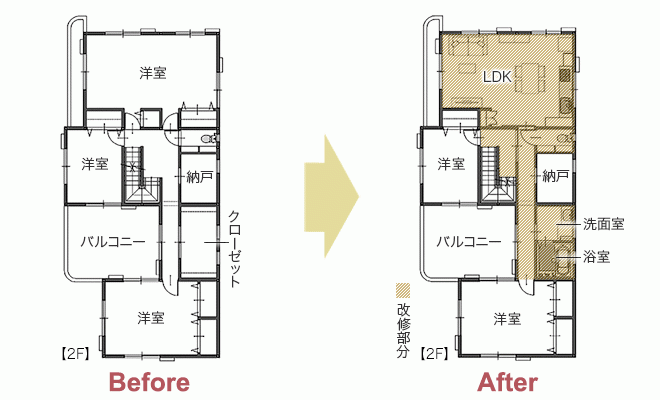 二階に水まわり設備を一式新設 二世帯で気兼ねなく暮らせる住まいに　平面図