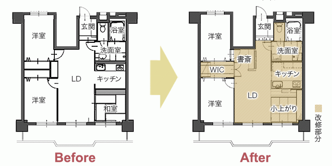 約30年間暮らしてきたマンションのリフォーム 60代ご夫婦が次の20年を考えた住まい　平面図