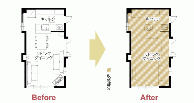 使い慣れたキッチンが少しの変更で驚きの使いやすさに エネファームで光熱費も削減　平面図