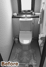 ブルーグレーの壁紙がおしゃれなリビング 上品で落ち着いた大人空間へとリフォーム（リフォーム前）