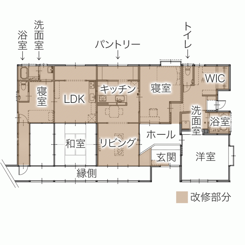 築110年 古民家の魅力を現代風にアレンジし継承する二世帯リフォーム　平面図