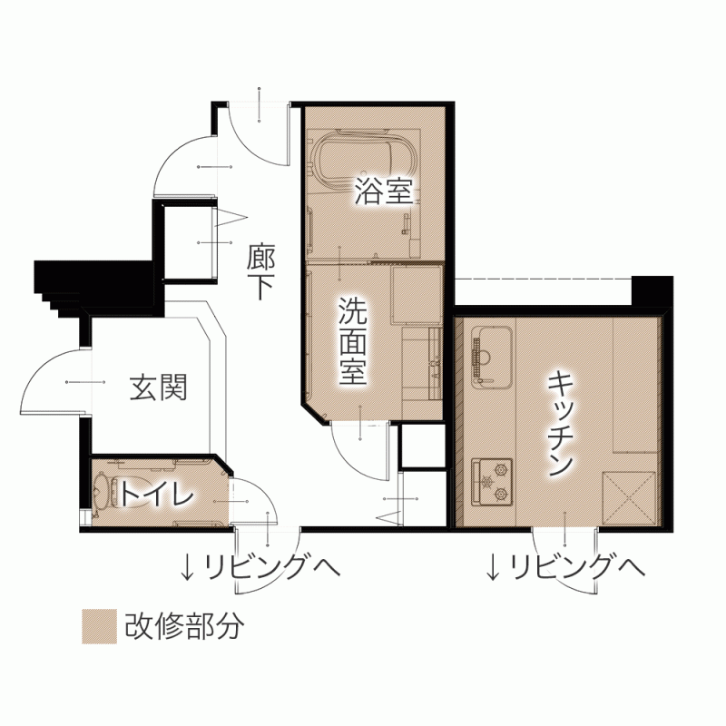 親との同居を見据えマンションリフォーム 水まわり設備刷新+バリアフリー化　平面図