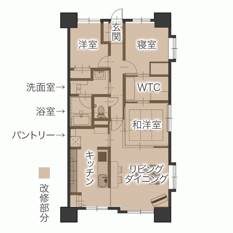 ブルーグレー✕木目が映える北欧カフェ風リノベーション　平面図