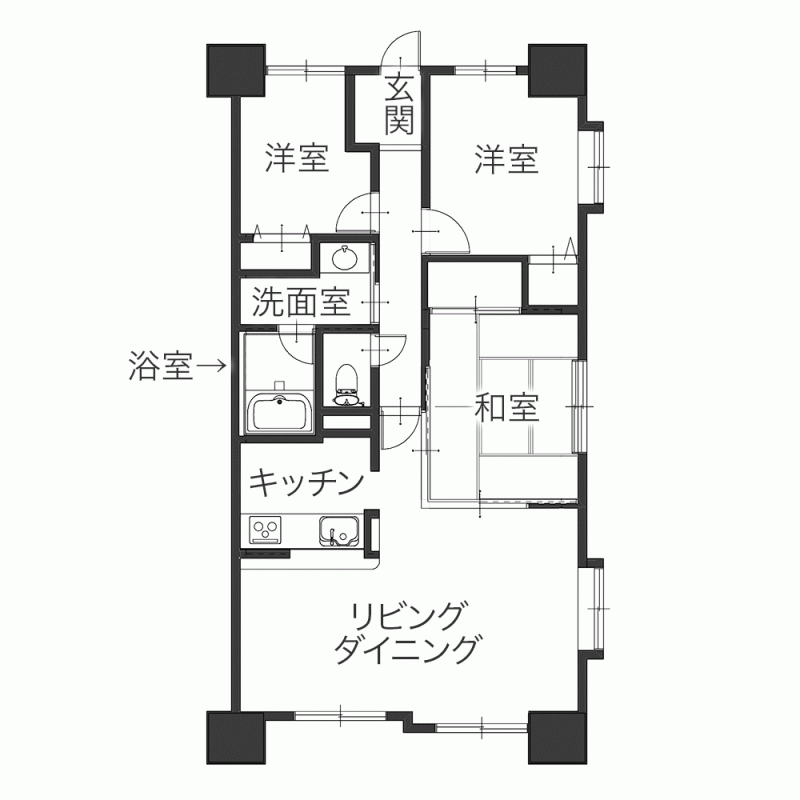 ブルーグレー✕木目が映える北欧カフェ風リノベーション　平面図