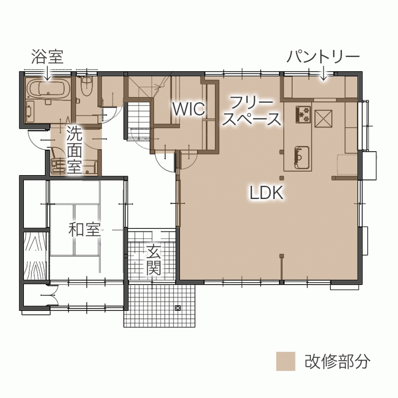 共働き夫婦にうれしい家事ラクな住まい 淡いグレイッシュなインテリアでまとめて　平面図