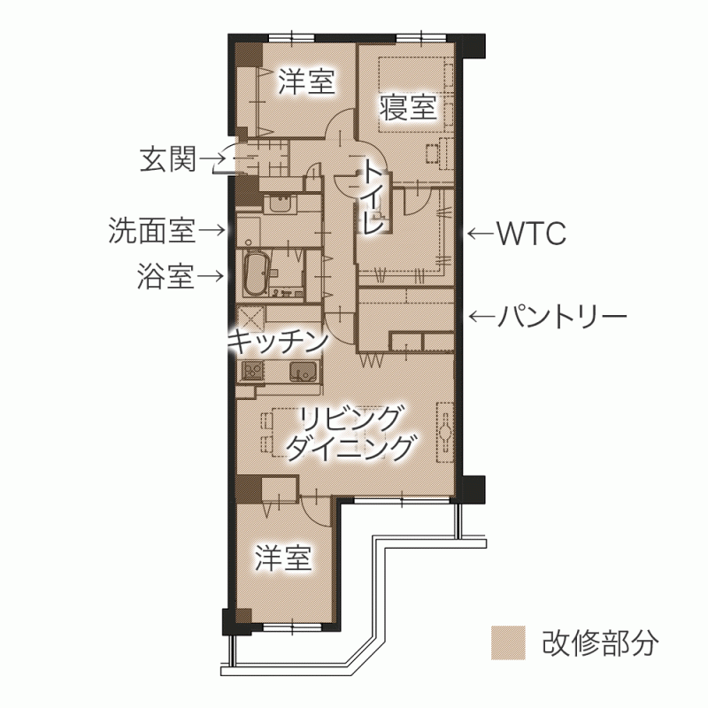 中古リノベで叶えた新婚夫婦にうれしい充実収納の住まい　平面図
