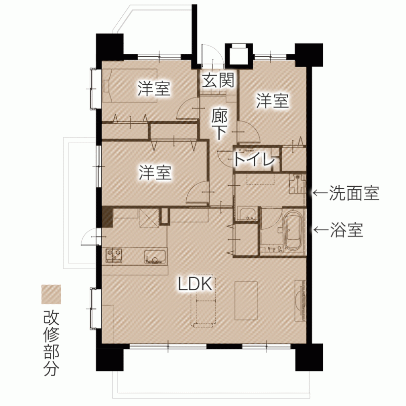 中古×リフォームで40代ご夫婦の間接照明を取り入れたオシャレな新居に　平面図