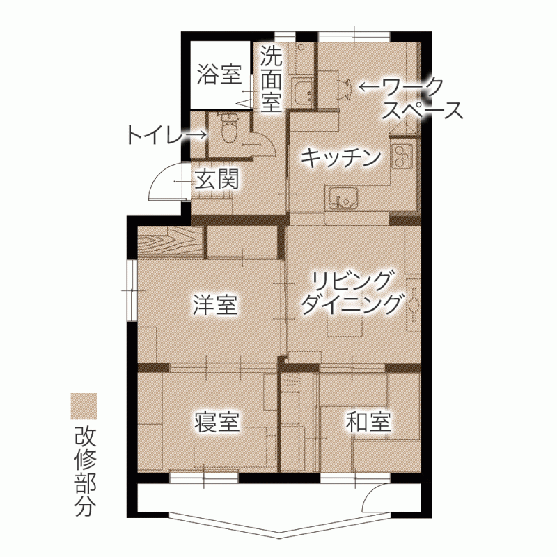 和洋折衷のレトロモダンな雰囲気漂うマンションリフォーム　平面図