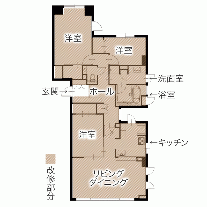 駅チカ中古マンションをリノベーション 新米パパママに嬉しいゆとりの住まい　平面図