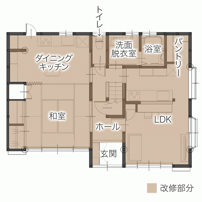 ２つのLDKで互いに快適な二世帯住宅リフォーム　平面図