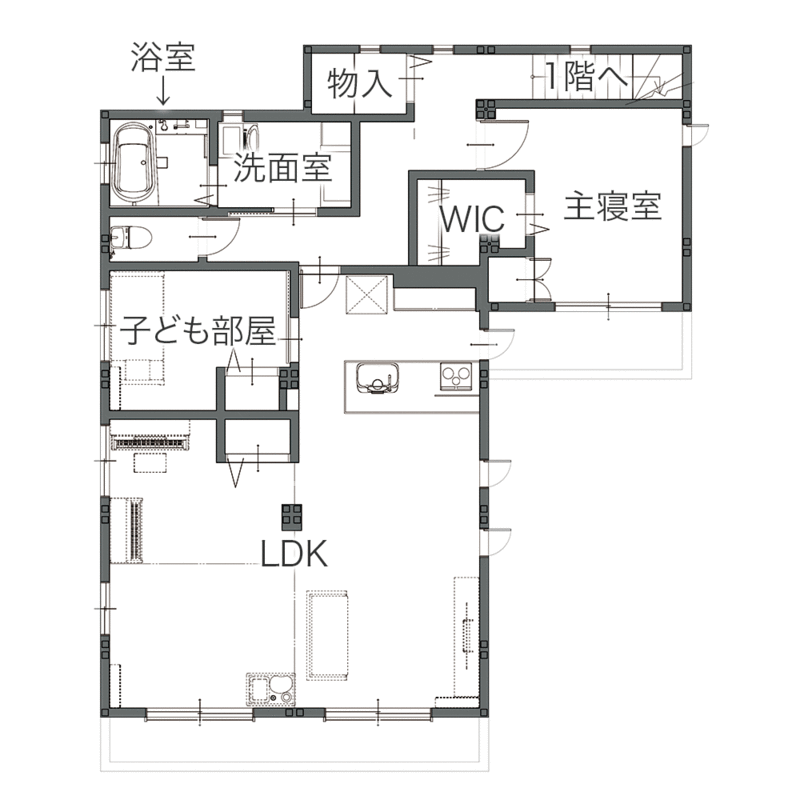 LDKに仕切り壁をいれて収納付きの子ども部屋を用意 収納計画も見直してスッキリ暮らせる住まいに　平面図