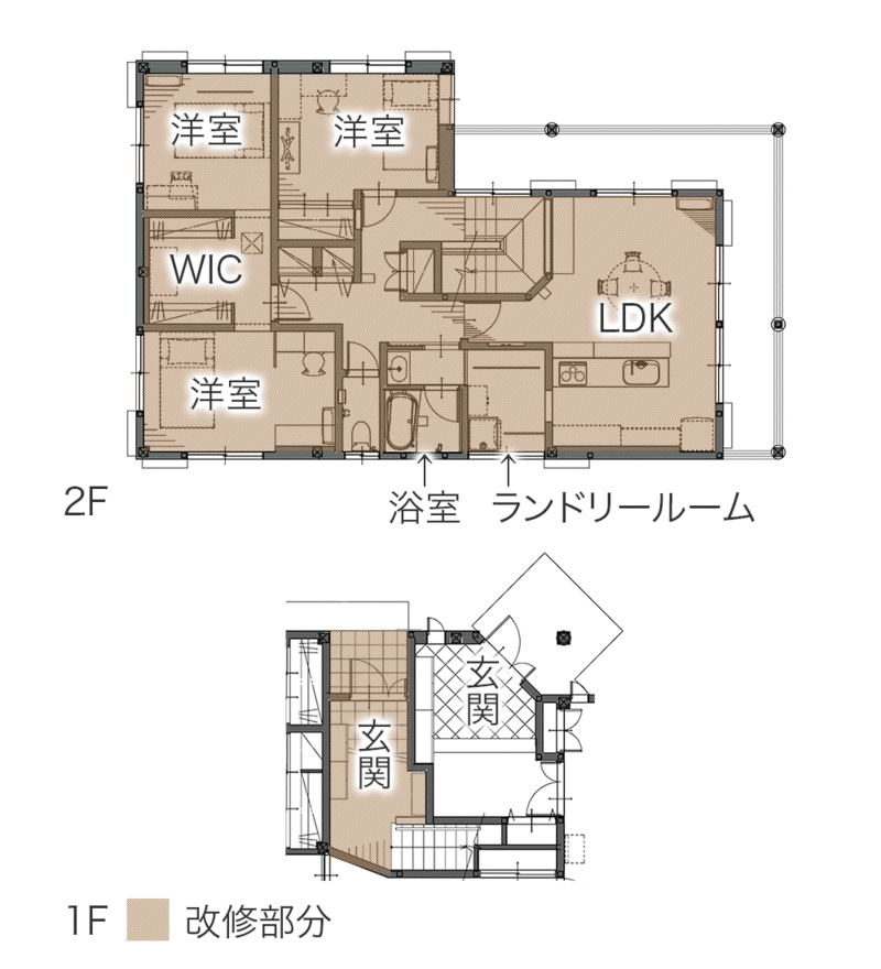 既設の内階段を活用し、増築なし＆コスト減で完全分離型の二世帯住宅へ　平面図