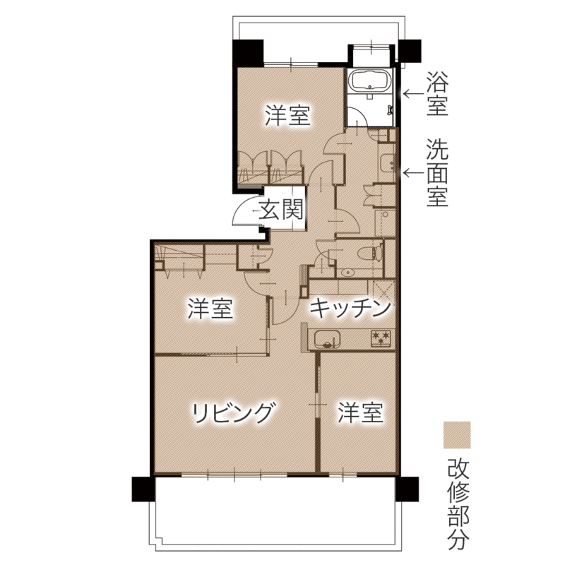 設備の取替えと内装リフォームで中古マンションのイメージ一新　平面図