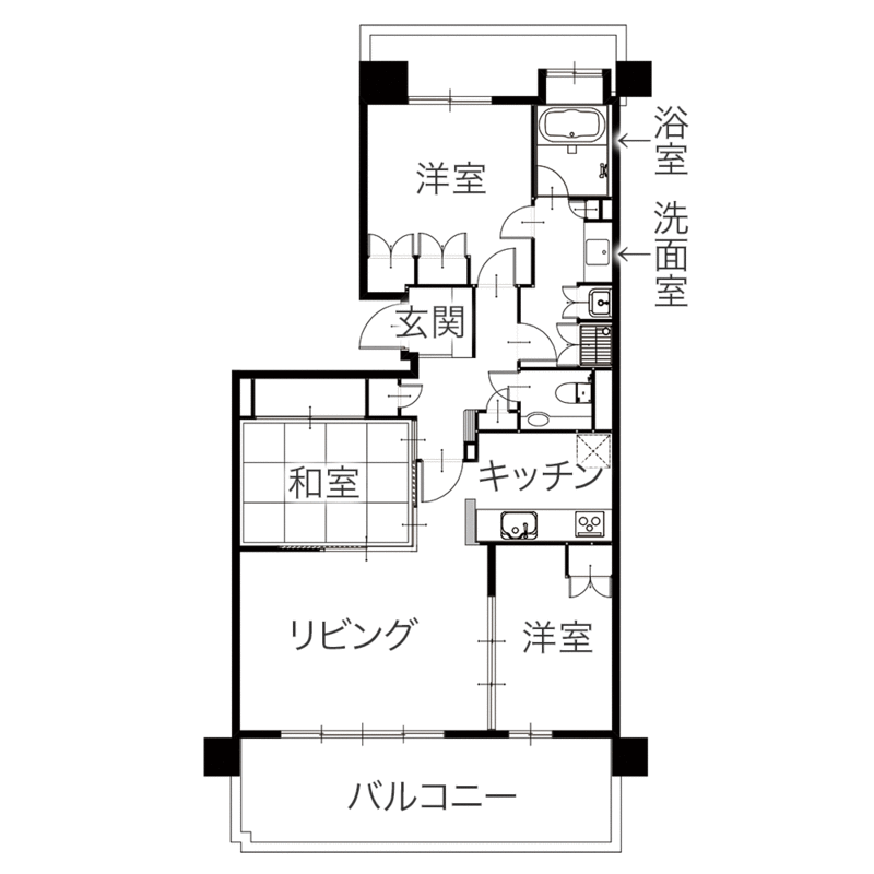 設備の取替えと内装リフォームで中古マンションのイメージ一新　平面図
