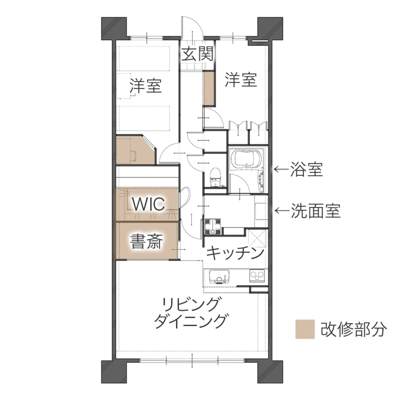 こだわり建具と収納充実で叶える心地よいマンションリフォーム　平面図