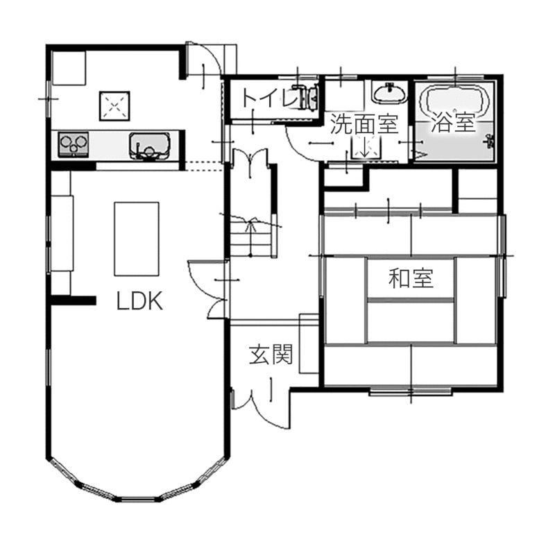 ホームパーティーを楽しむ開放キッチンリフォーム　平面図