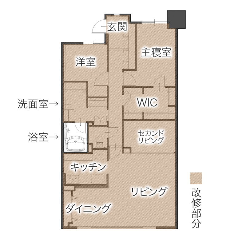 天然木とグレーが調和する上質マンションリノベ　平面図