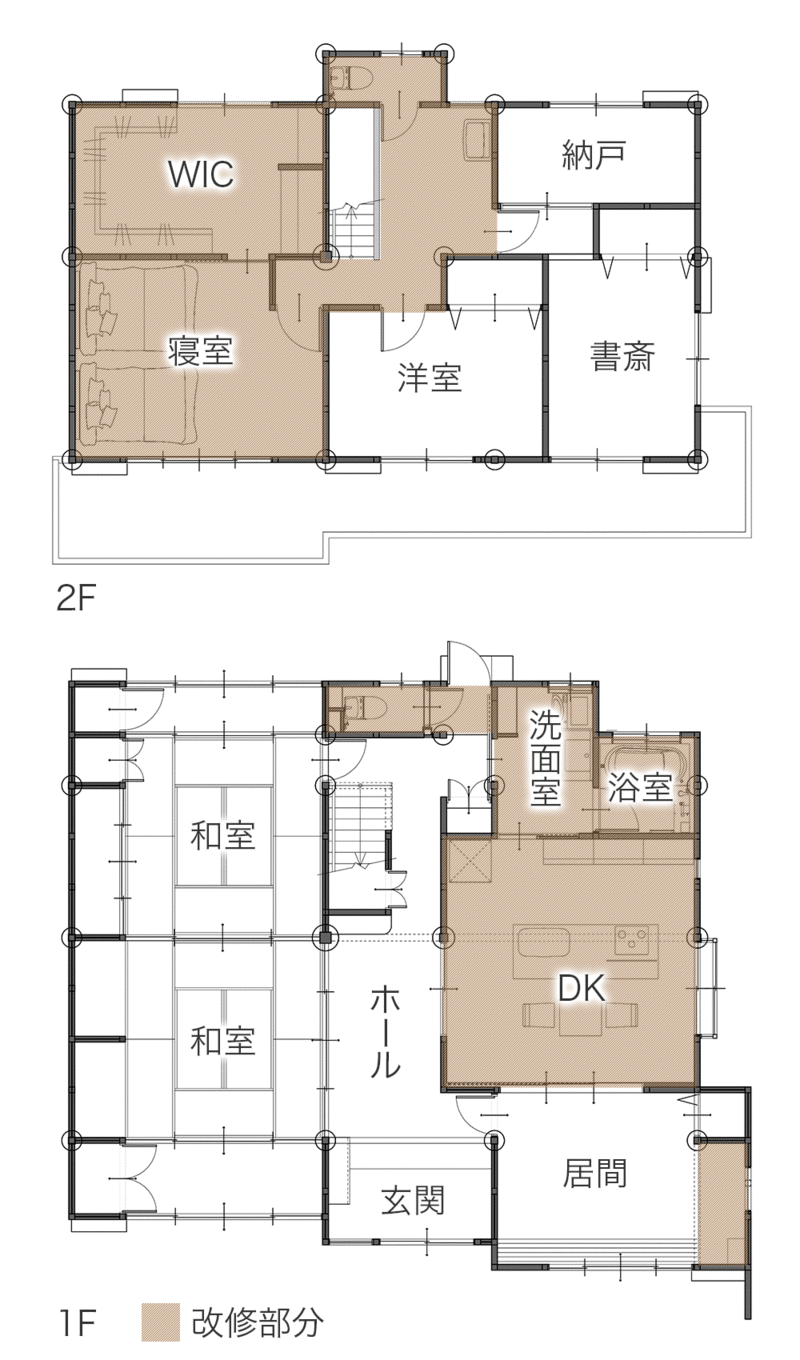 親から子へ受け継ぐ二世帯の住まい再生　平面図
