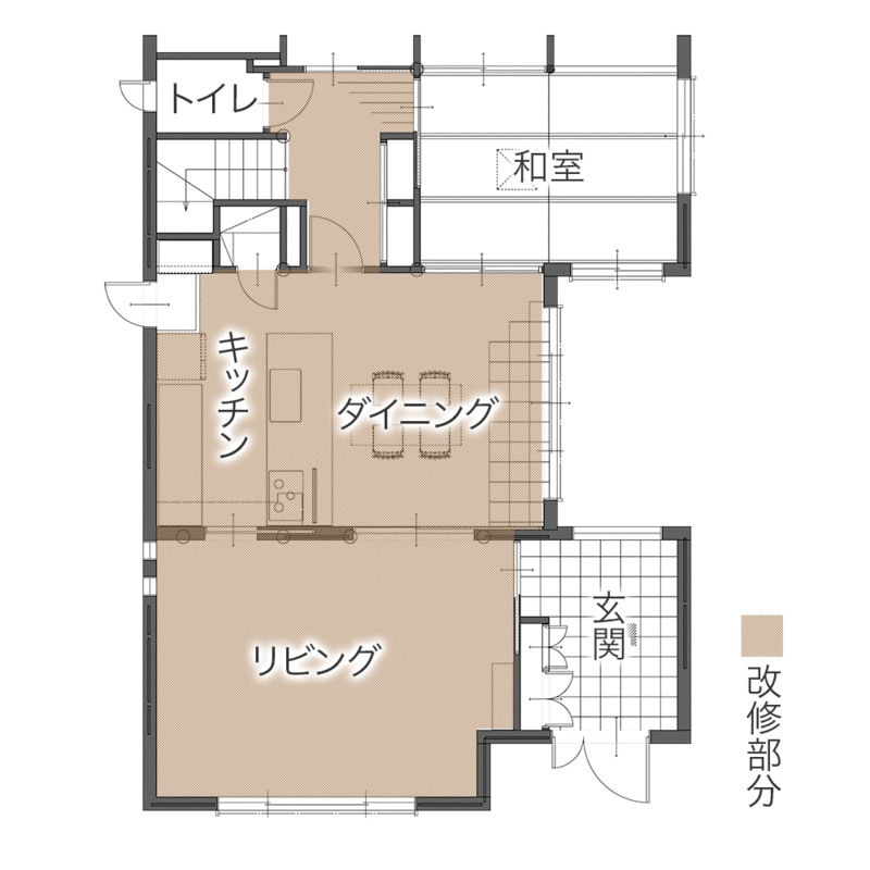 こだわりを形にした上質キッチンリフォーム　平面図