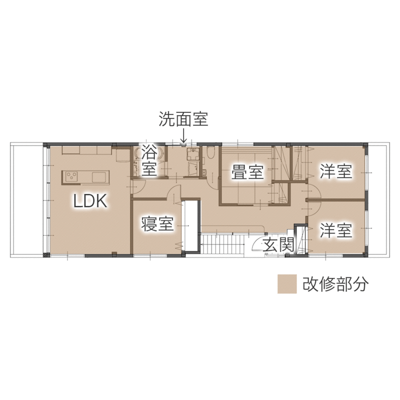 暮らしにちょうどいい快適さ。思い出の住まいを今の家族仕様にリフォーム　平面図