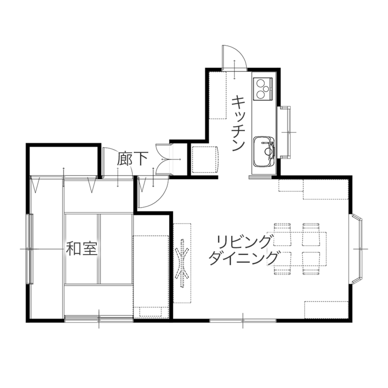 和室を取り込み叶えた、愛猫と心地よく暮らす広々LDK　平面図