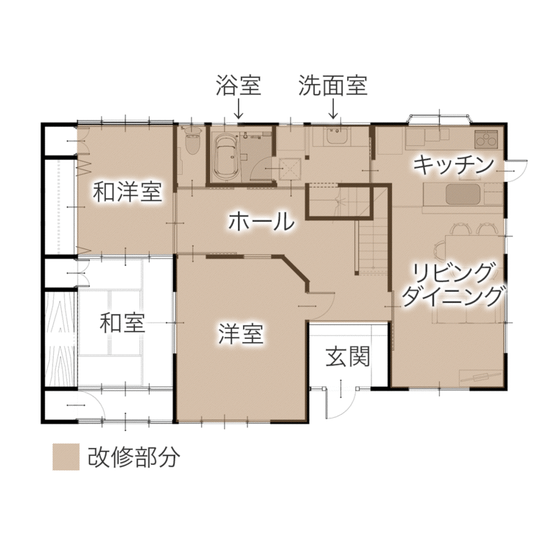 回遊動線と窓断熱で叶える快適なバリアフリー住宅　平面図