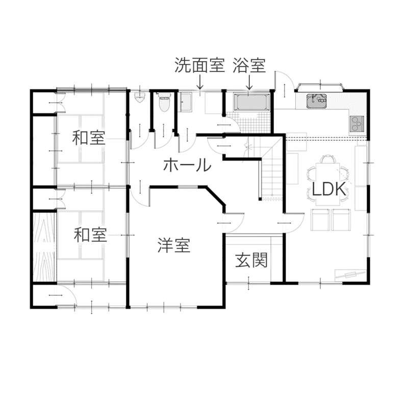 回遊動線と窓断熱で叶える快適なバリアフリー住宅　平面図