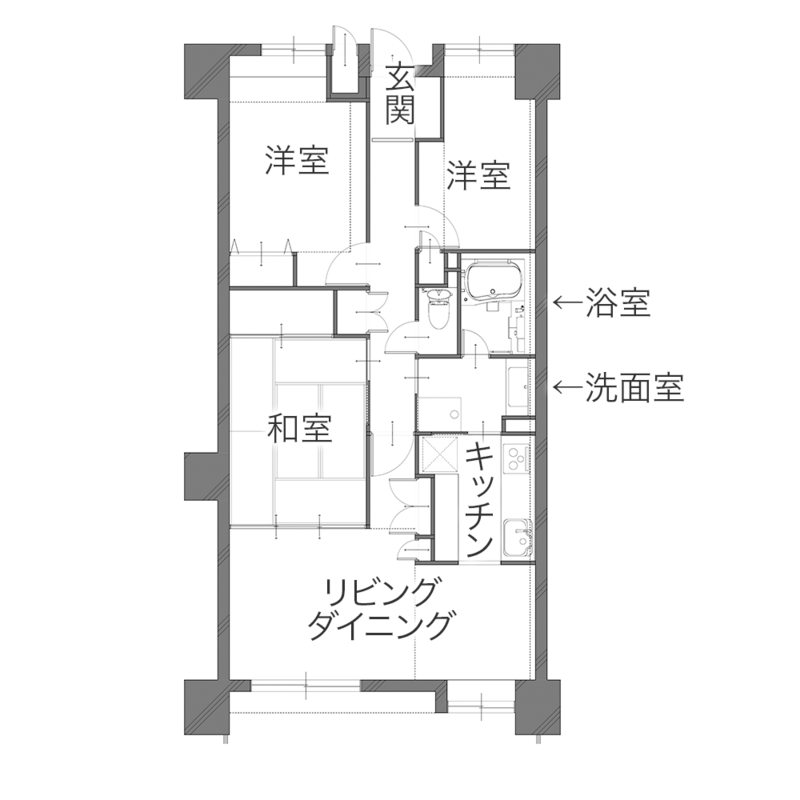 子ども部屋を土間収納へ、夫婦で楽しむ開放的なLDK　平面図